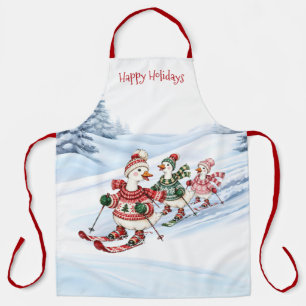 Three Skiing Ducks Holiday Apron