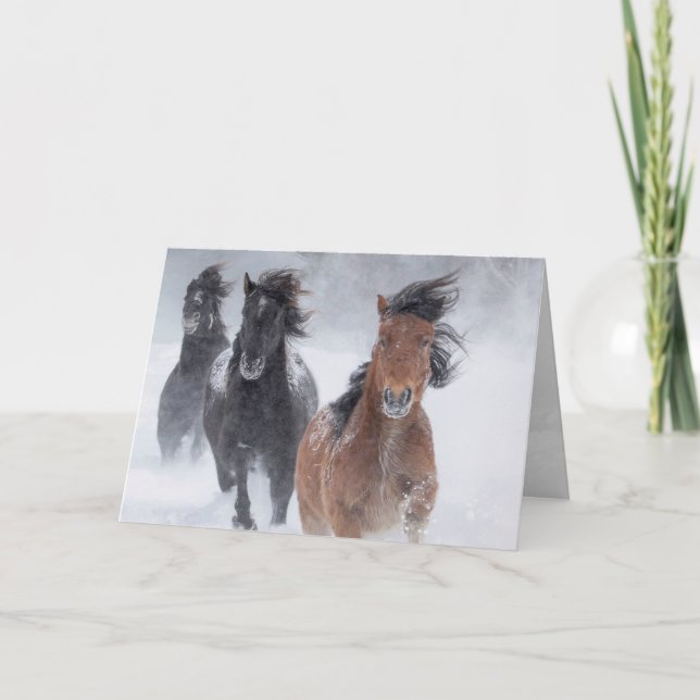 Three Snow Horses Run Fast Horse Greeting Card (Front)
