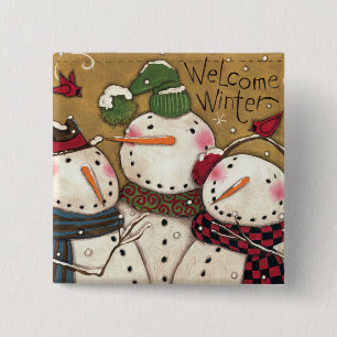 Three Snowmen 2 Inch Square Button