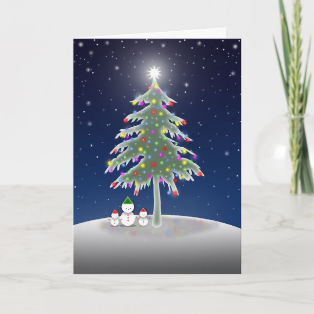 Three Snowmen and Christmas Tree Card (Front)