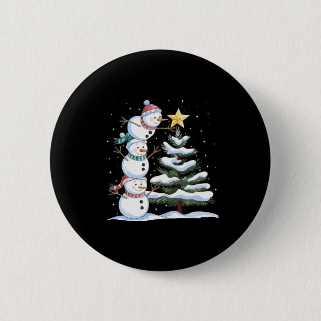 Three Snowmen Are Arranging A Christmas Tree Cute  2 Inch Round Button (Front)