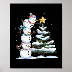 Three Snowmen Are Arranging A Christmas Tree Cute  Poster