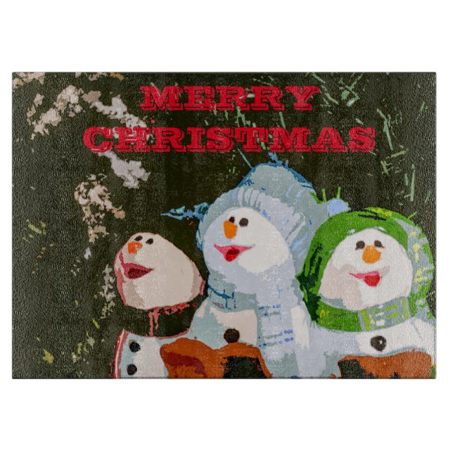 Three Snowmen Christmas Cutting Board (Front)