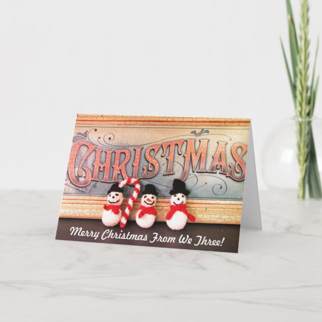 Three Snowmen w/ Cane Christmas Card (Front)
