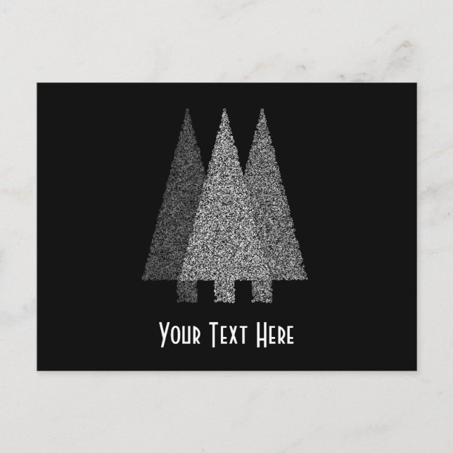 Three Snowy Christmas Trees. Black White. Holiday Postcard (Front)