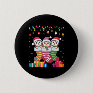Three Snowy Owl In Sock Funny Boys Girls Kids Chri 2 Inch Round Button