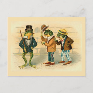 "Three Sociable Frogs" Vintage Postcard