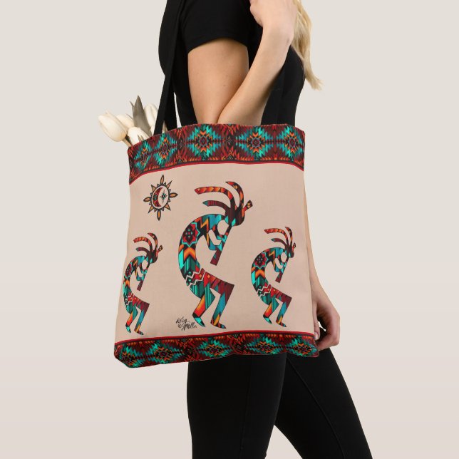 Three Southwest Kokopelli And SunTote Bag (Close Up)