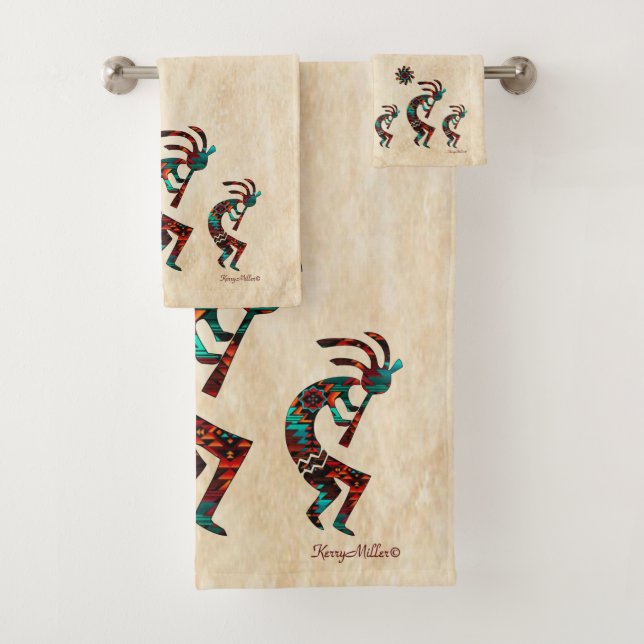 Three Southwest Kokopelli  Bath Towel Set (Insitu)