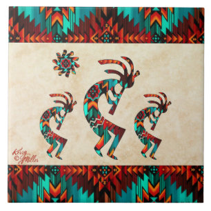 Three Southwest Kokopelli Ceramic Tile