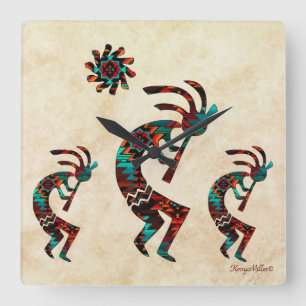 Three Southwest Kokopelli Square Wall Clock
