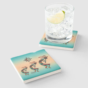 Three Southwest Kokopelli Stone Coaster