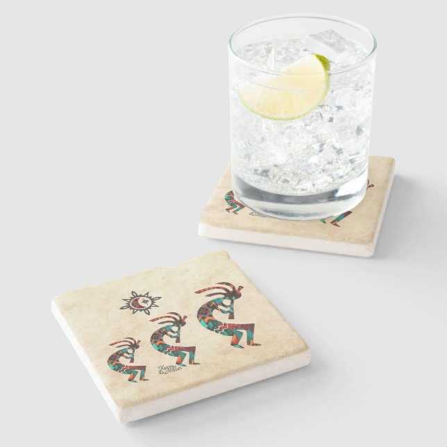 Three Southwest Kokopelli Stone Coaster (Side)