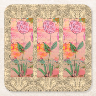 Three Spiral Flowers Square Paper Coaster