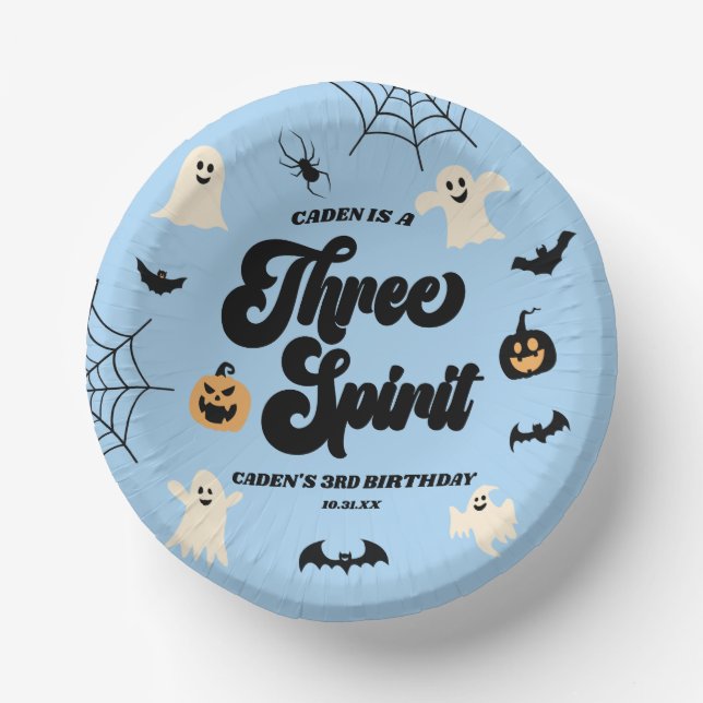 Three Spirit Blue Halloween 3rd Birthday Party Paper Plate (Front)