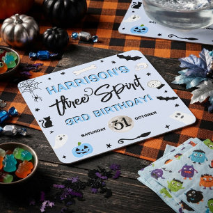 Three Spirit! Boys Halloween 3rd Birthday Party Square Paper Coaster