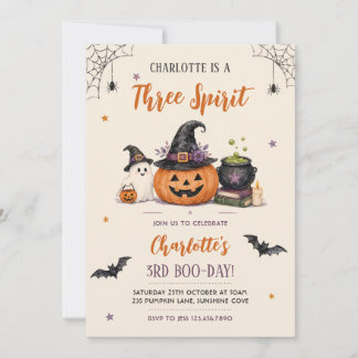 Three Spirit Cute Halloween Ghost 3rd Birthday Invitation