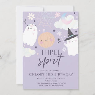 Three Spirit Cute Halloween Ghost 3rd Birthday Invitation