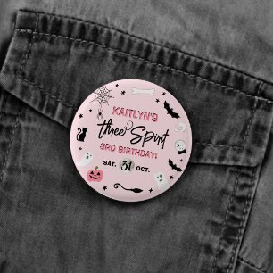 Three Spirit! Girls Halloween 3rd Birthday Party 1 Inch Round Button