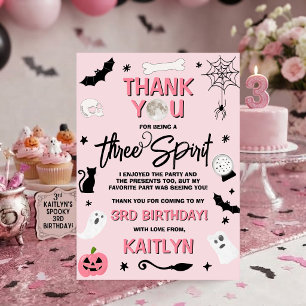 Three Spirit! Girls Halloween 3rd Birthday Thank You Card