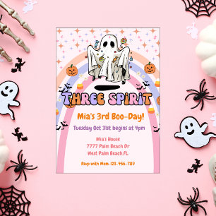 Three Spirit Groovy Ghost Halloween 3rd Birthday  Invitation