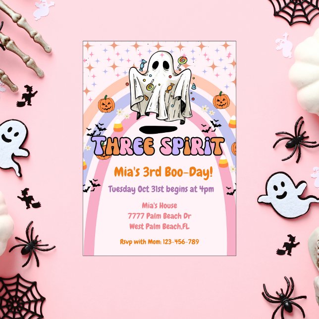 Three Spirit Groovy Ghost Halloween 3rd Birthday  Invitation (Creator Uploaded)