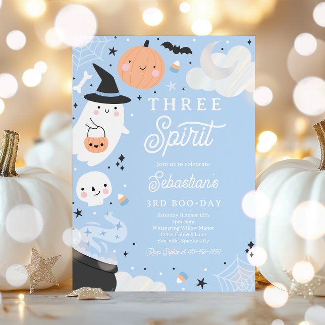 Three Spirit Halloween Ghost 3rd Birthday Party Invitation (Creator Uploaded)
