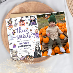 Three Spirit Halloween Ghost 3rd Birthday Photo Invitation