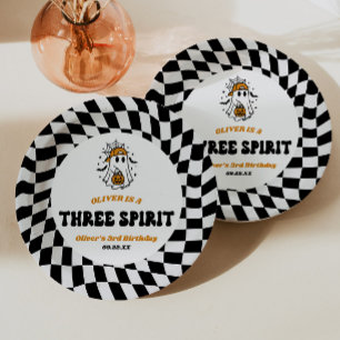 Three Spirit Halloween Retro 3rd Birthday Party Paper Plate
