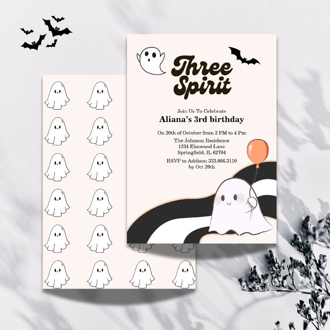 Three Spirit Retro Halloween 3rd Birthday Party  Invitation (Creator Uploaded)