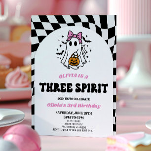 Three Spirit Spooky Bow Ghost 3rd Birthday Party Invitation