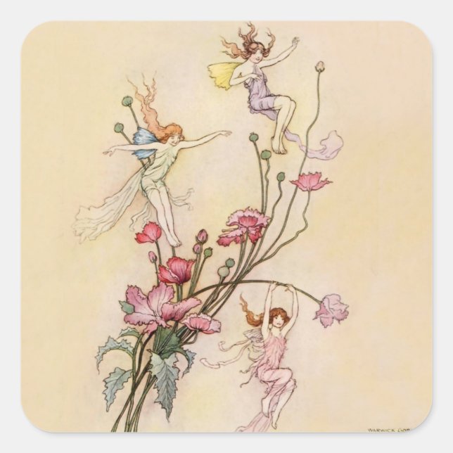 “Three Spirits Mad With Joy” by Warwick Goble Square Sticker (Front)