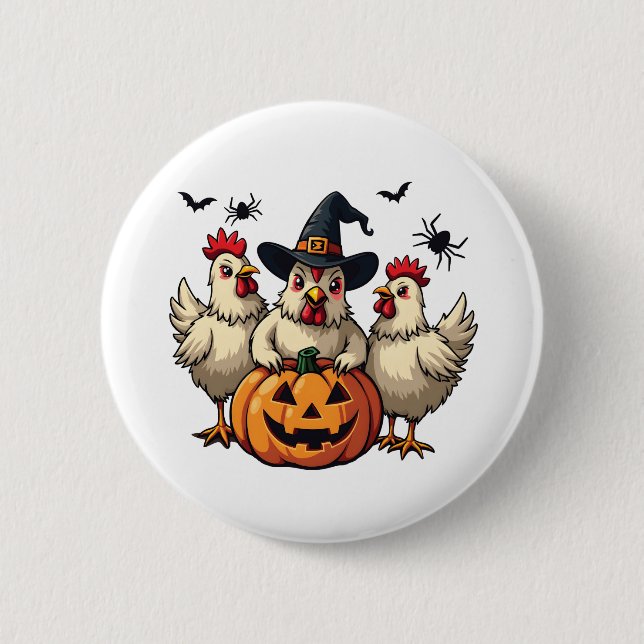 Three Spooky Halloween Chickens Farmer Fall Witch 2 Inch Round Button (Front)
