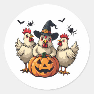 Three Spooky Halloween Chickens Farmer Fall Witch Classic Round Sticker