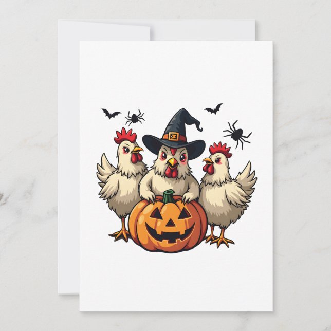 Three Spooky Halloween Chickens Farmer Fall Witch Invitation (Front)
