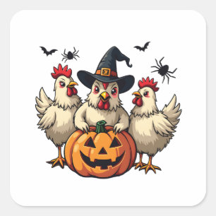 Three Spooky Halloween Chickens Farmer Fall Witch Square Sticker