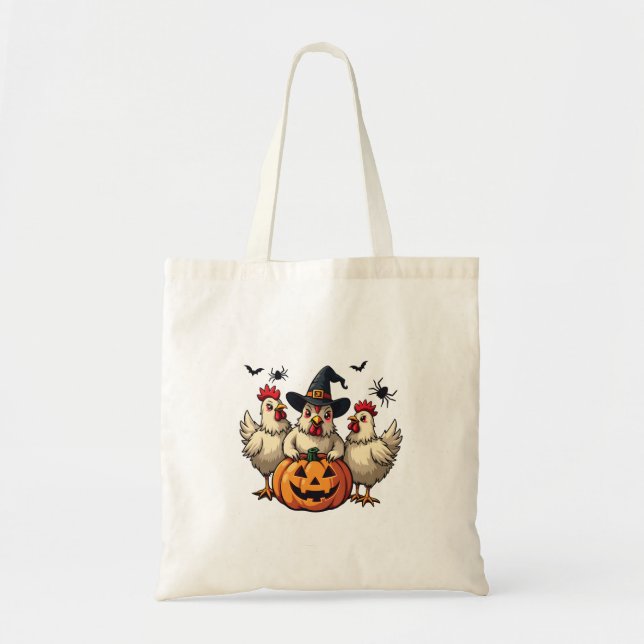 Three Spooky Halloween Chickens Farmer Fall Witch Tote Bag (Front)