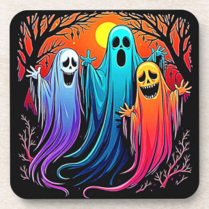 Three Spooky Halloween Ghosts Design Coaster