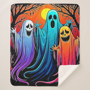 Three Spooky Halloween Ghosts Design Sherpa Blanket