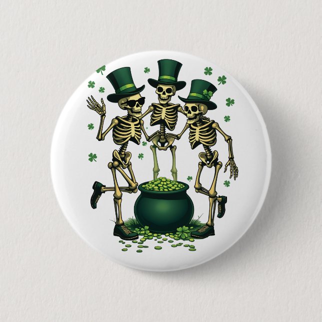 Three Spooky Halloween Irish Skeleton Dancing  2 Inch Round Button (Front)