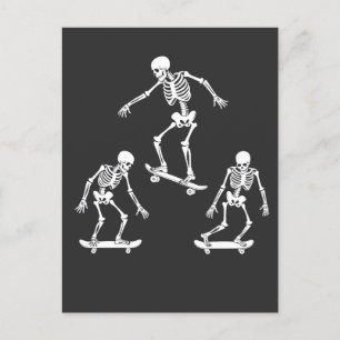 Three Spooky Skating Skeleton Halloween Skateboard Postcard