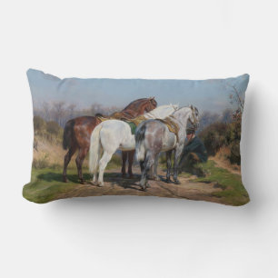 Three Stallion Horses (by Rosa Bonheur) Lumbar Pillow