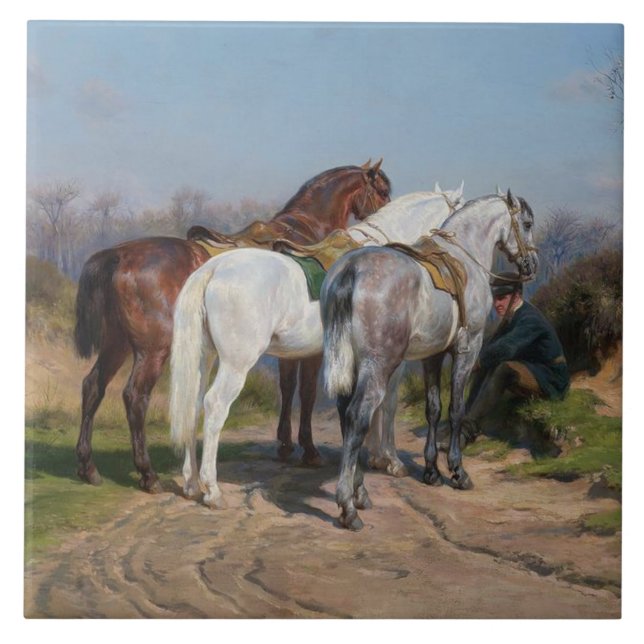 Three Stallion Horses (by Rosa Bonheur) Tile (Front)