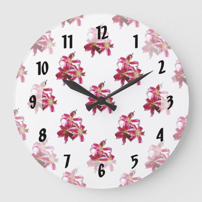Three Stargazer Lilies Large Clock (Front)