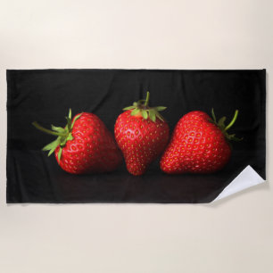 Three Strawberries On Black btcna Beach Towel