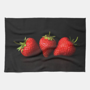 Three Strawberries On Black ktm Kitchen Towel