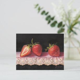 Three Strawberries on Lace Postcard