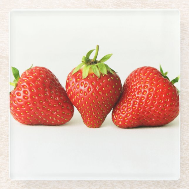 Three Strawberries On White coastercna Glass Coaster (Front)