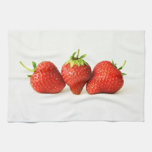 Three Strawberries On White ktcna Kitchen Towel