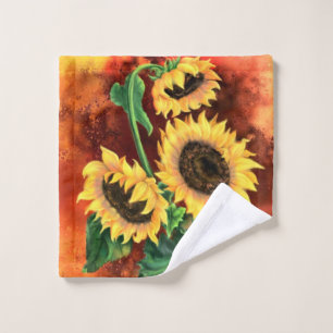 Three Sunflowers Bath Towel Set - Painting  